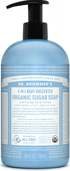 SUGAR SOAP BABY UNSCENTED 710ML DR BRONNER´S