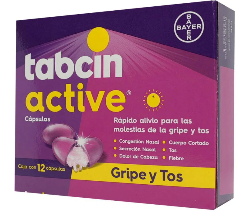 TABCIN ACTIVE (AC ACETILSALICILICO/FENILEFRINA/DEXTROMETORFANO/CLORFENAMINA) CAP C12
