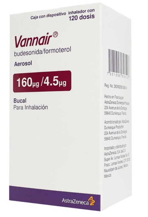 VANNAIR (BUDESONIDA/FORMOTEROL) AEROSOL 160MCG/4.5MCG 120 DOSIS