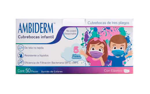 CUBREBOCAS TRES PLIEGOS LISO INFANTIL COLORFUL AMBIDERM C50