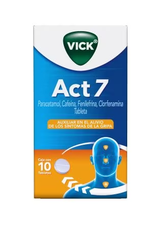 VICK ACT 7 (PARACETAMOL/CAFEINA/FENILEFRINA/CLORFENAMINA) TAB C10