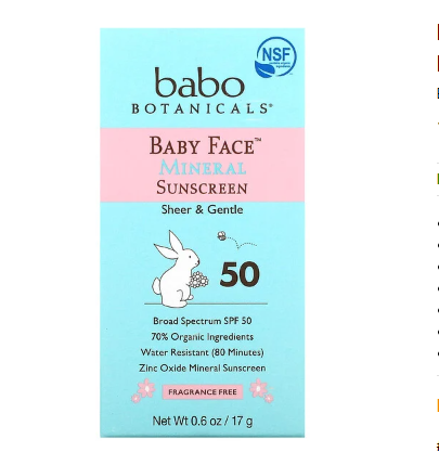 BABO BOTANICALS BABY FACE STICK MINERAL  FPS50 17G